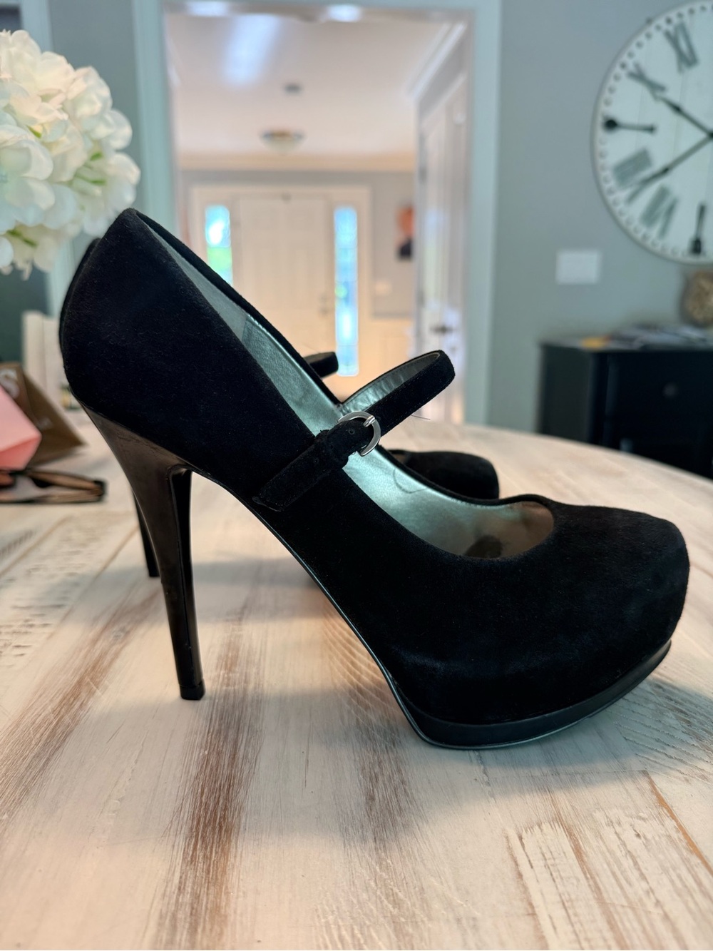 Guess Black Suede Mary Jane Stiletto Pumps
